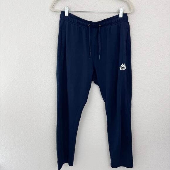Kappa Mens Kira Open Pants Size L 100% Cotton Drawstring Casual Athleisure Blue - Picture 1 of 7